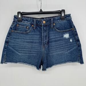 VANILLA STAR High Rise Shortie Denim Shorts slit‎ Distressed Blue Size 7